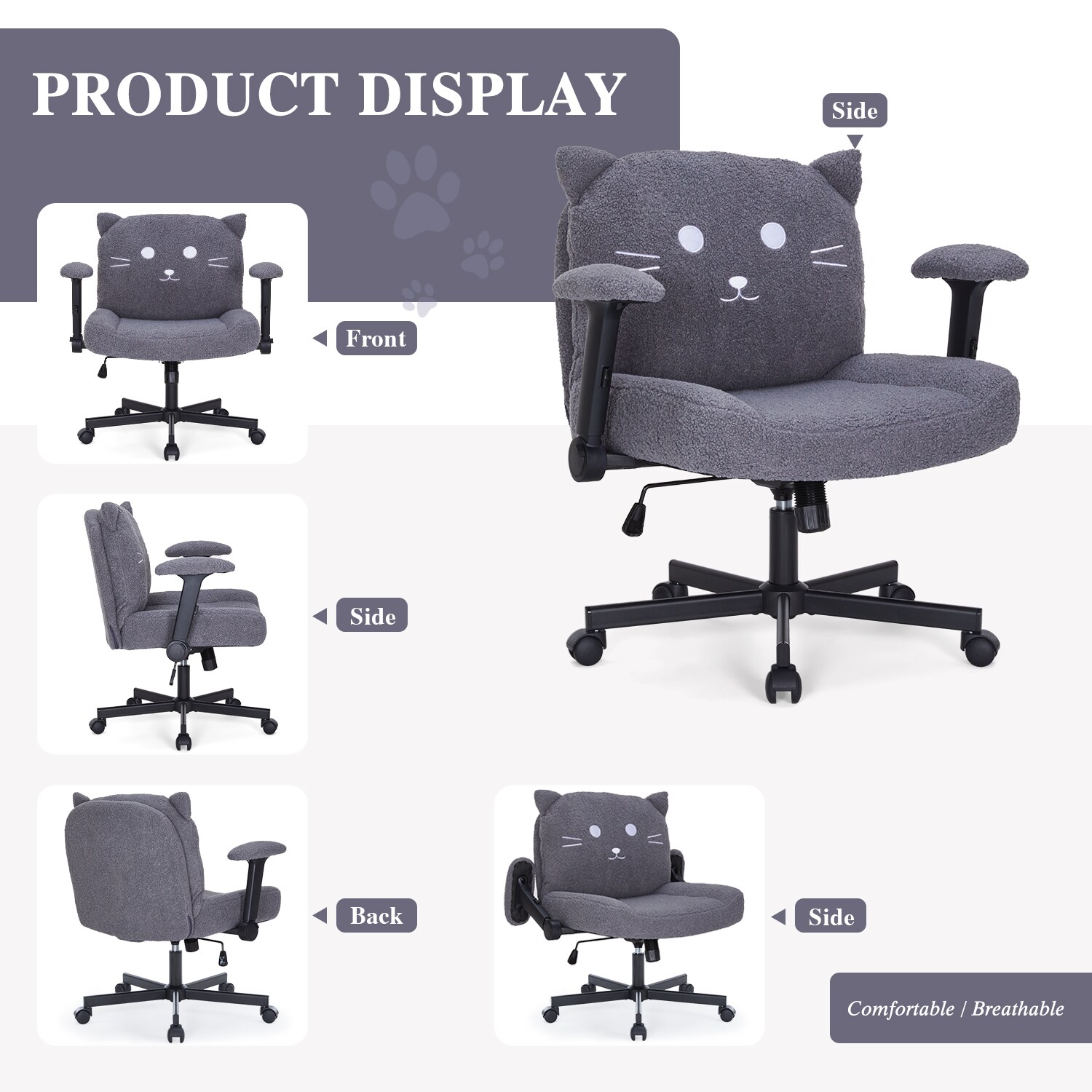 Sunchen Criss Cross Chair With Wheels And Arms, Cross Legged Office Chair With Wide Seat, Adjustable Cute Comfy Desk Chairs For Home Office, Bedroom, Vanity, Grey_maomaolike.com